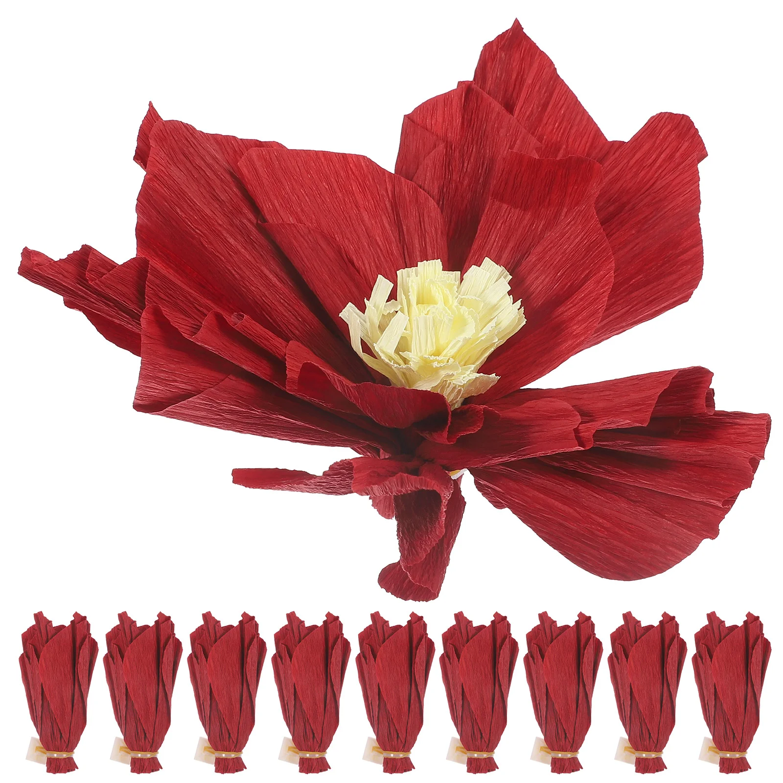 10 Pcs Crepe Paper Bouquet Flower Party Decoration Furniture Flowers Hanging Red Decorations for Festival Supplies