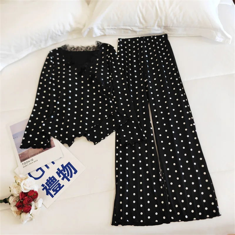 French Princess Pajamas Sexy Chest Pad Two Piece Set For Women Autumn Winter Sleepwear For Sleeping Clothes Modal Home Wear 5