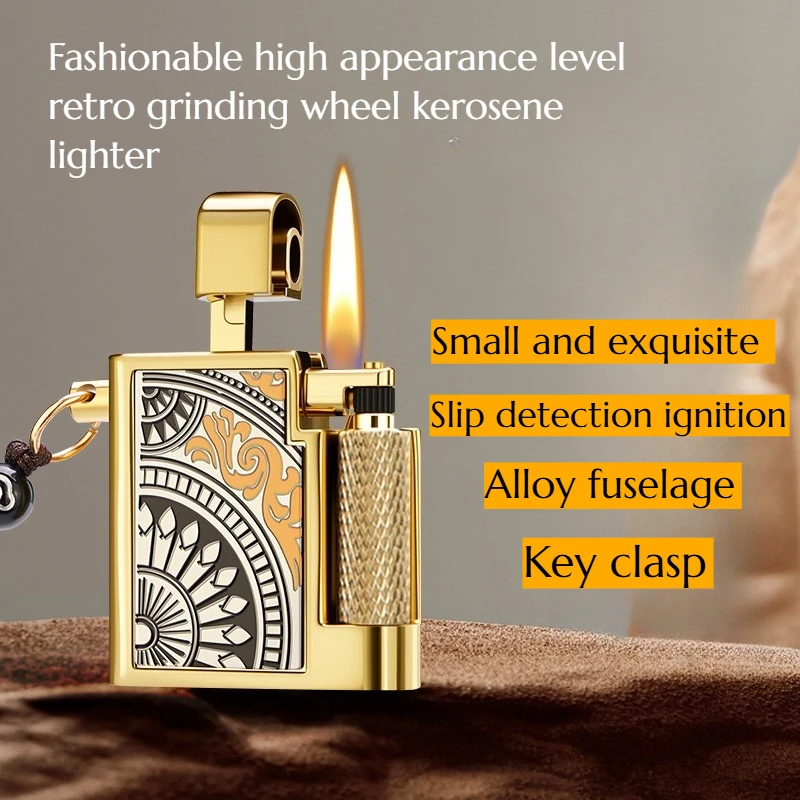 

High-quality Vintage Small Square Lighters Grinding Wheels Open Flames Fashionable Cigarette Accessories Men's Essential Gifts
