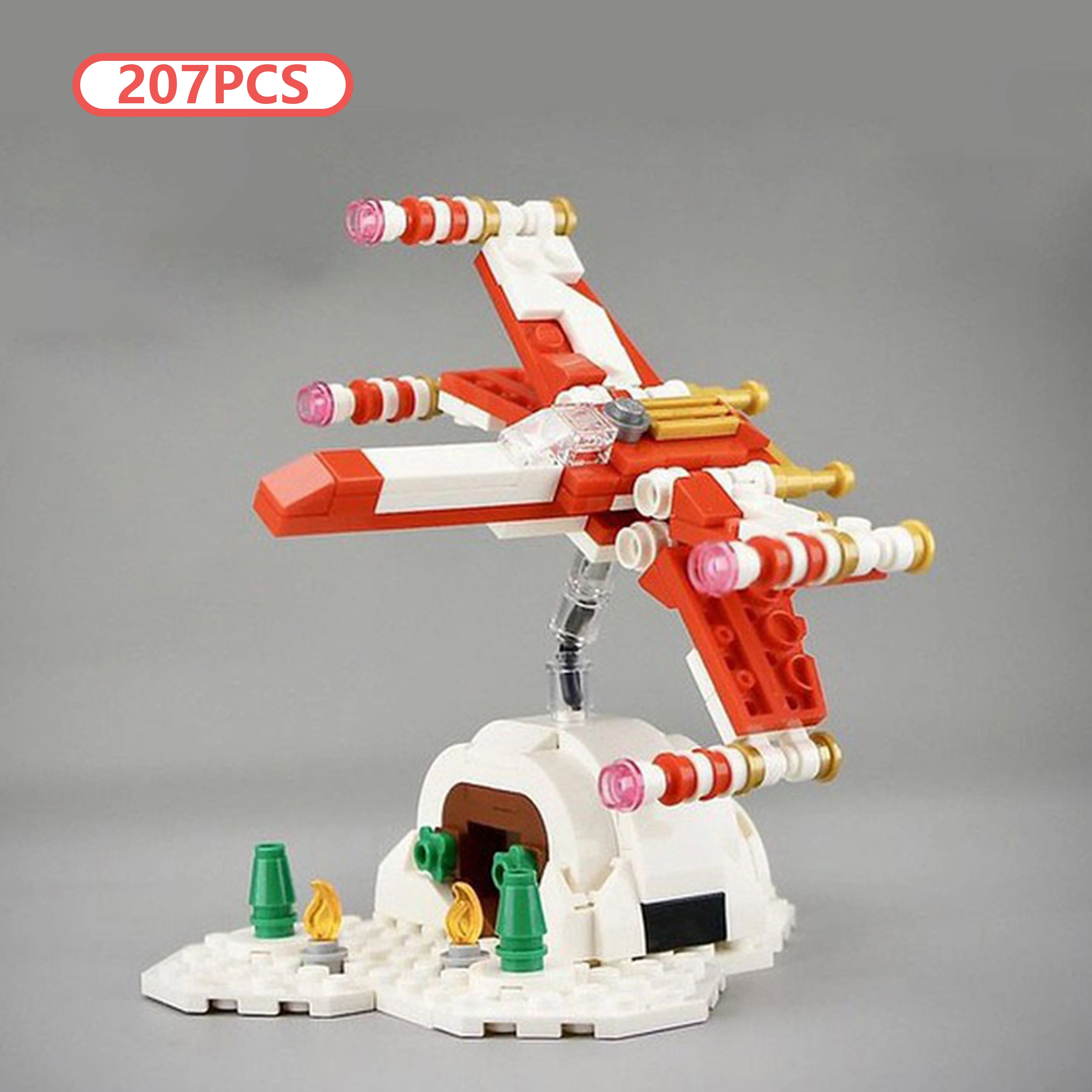 DIY MOC Micro X-Wing Christmas Edition Building Blocks, Winter Holiday Fighter Scene Model Kit for Display & Gift Xmas Gifts