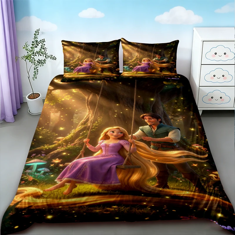 

Kids Princess Theme Duvet Cover Cartoon Rapunzel Princess Bedding Set Quilt Cover Comfortable Soft for Bedroom Queen King
