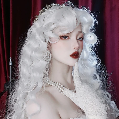 Imagen 2 del producto Peluca ondulada larga y rizada con flequillo, peluca sedosa blanca colorida para Cosplay para mujer, pelo sintético suave Natural para fiesta diaria, resistente al calor