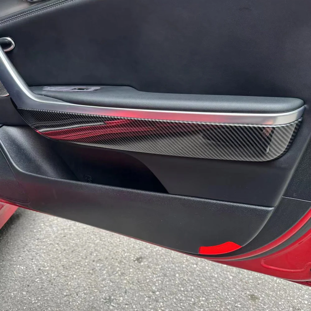 Carbon Fiber ABS Car Inner Door Panel Cover Trim Decoration Interior Moulding For Kia Stinger 2020-2024