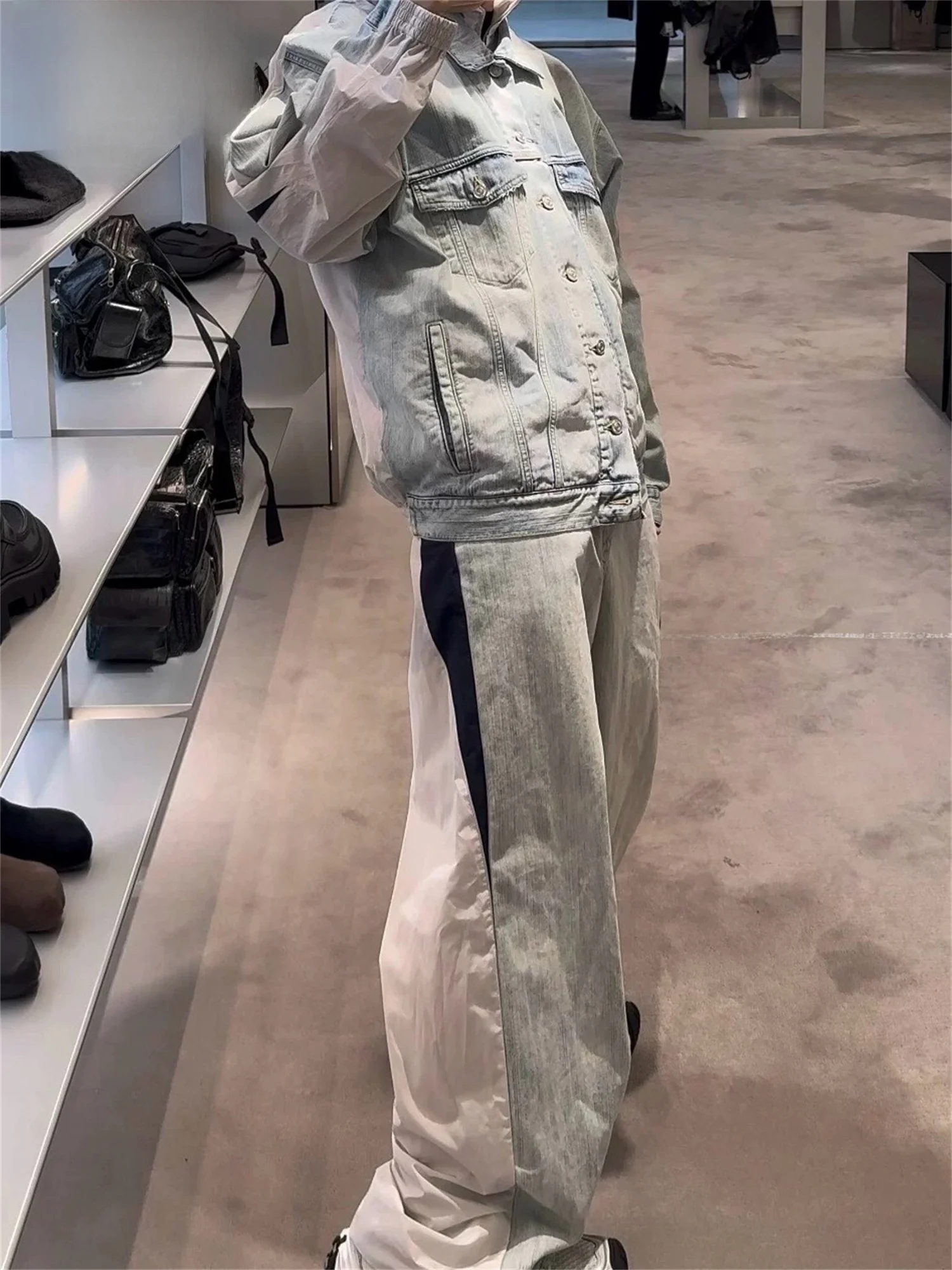 

Джинсовые брюки VANA ILUSION Crazy Double Stitched с бамбуковым узором, спортивные брюки из тканого материала с низкой талией и шнурком, повседневные.