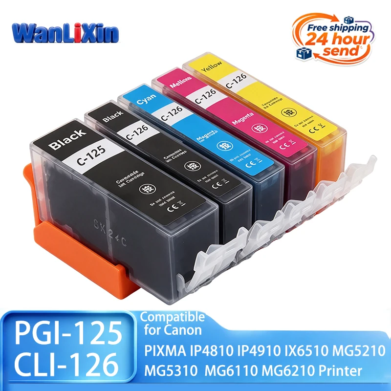 1/3/5 sets PGI-125 CLI-126 PGI125 CLI126 ink Cartridge Compatible For Canon IP4810 IP4910 MG5210 MG5310 MG6110 MG6210 IX6510