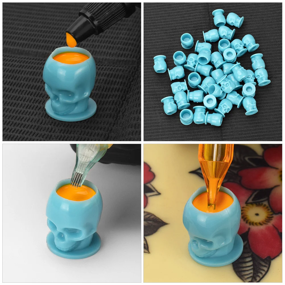 

200Pcs Skull Tattoo Ink Cups Sturdy Pigment Containers Stable Base Ink Storage for Tattoo Artists Tattooing Cups