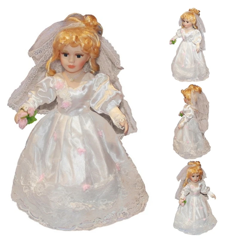 Porcelain Decorations 40cm Blond Girl Bride Wedding Gifts Photography Table Desktop Ornaments Decorations Holiday