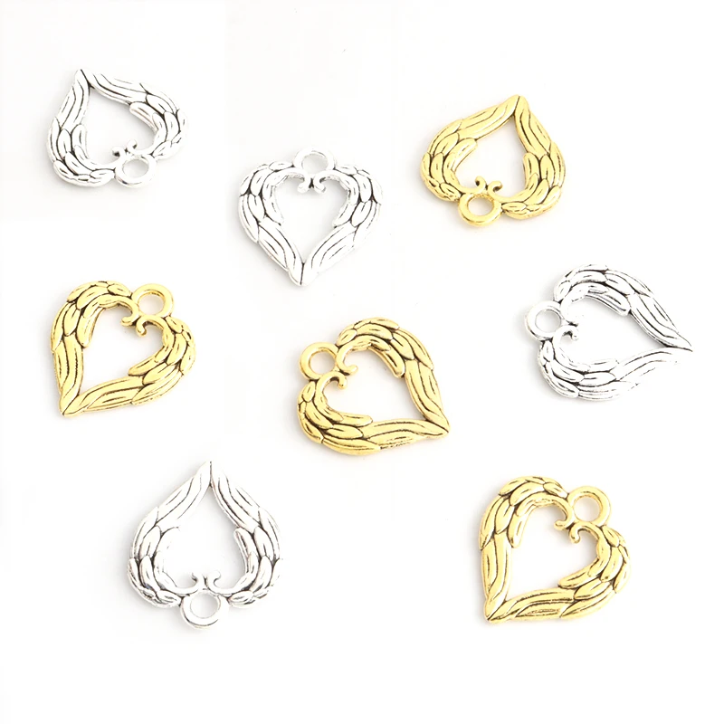 15pcs Alloy Heart Angel Wing Charms Tibetan Silver Gold Color Pendants Trendy Gothic Y2K Jewelry Findings DIY Handmade Accessory