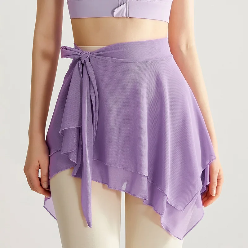 Yoga Wear Mesh Short Skirt Asymmetric Dance Scarf Skirts Charm Fashionable and Simple Solid Color Outerwear Design Fitness Skirt