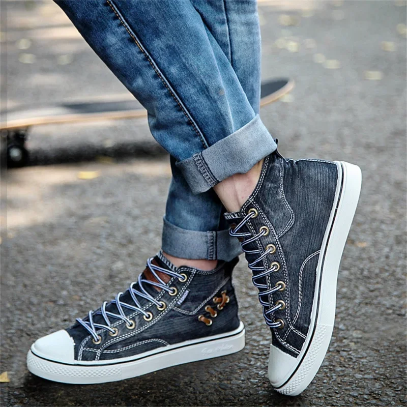 Maogu High Top Canvas Denim Sneakers Donna 2023 Donna Punta tonda Stringata Casual Piatto da corsa Camminata Primavera Scarpa sportiva classica