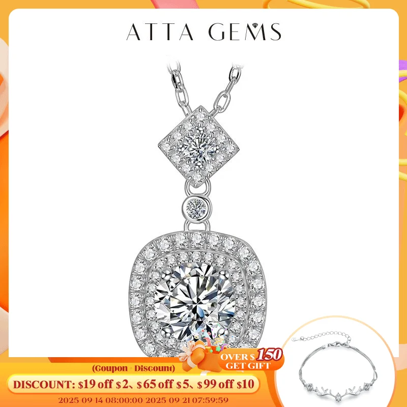 

ATTAGEMS Cushion Pendant Necklace 925 Sterling Silver 1ct 6.5mm D Moissanite Diamond Test Passed Fine Jewelry Woman Girl Gift