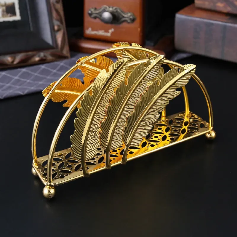 Metal Feather Tissue Box Holder Vertical Napkin Dispenser for Living Room Hotel Decorative Storage Clip Small Ornament Home