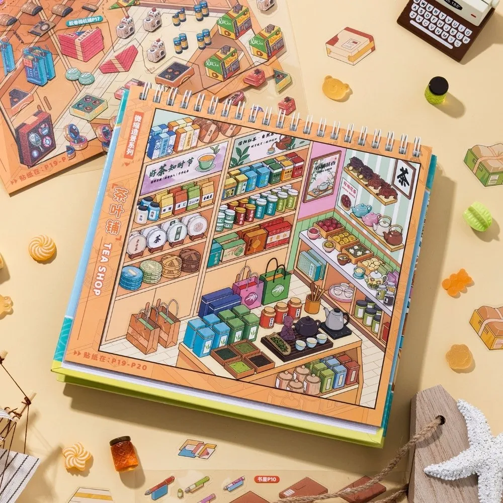 ショップシーン風景ステッカー-10シーン-ベーカリー-郵便局-ミニチュアシーンステッカー-petブック-水着-3dスタッキングステッカー