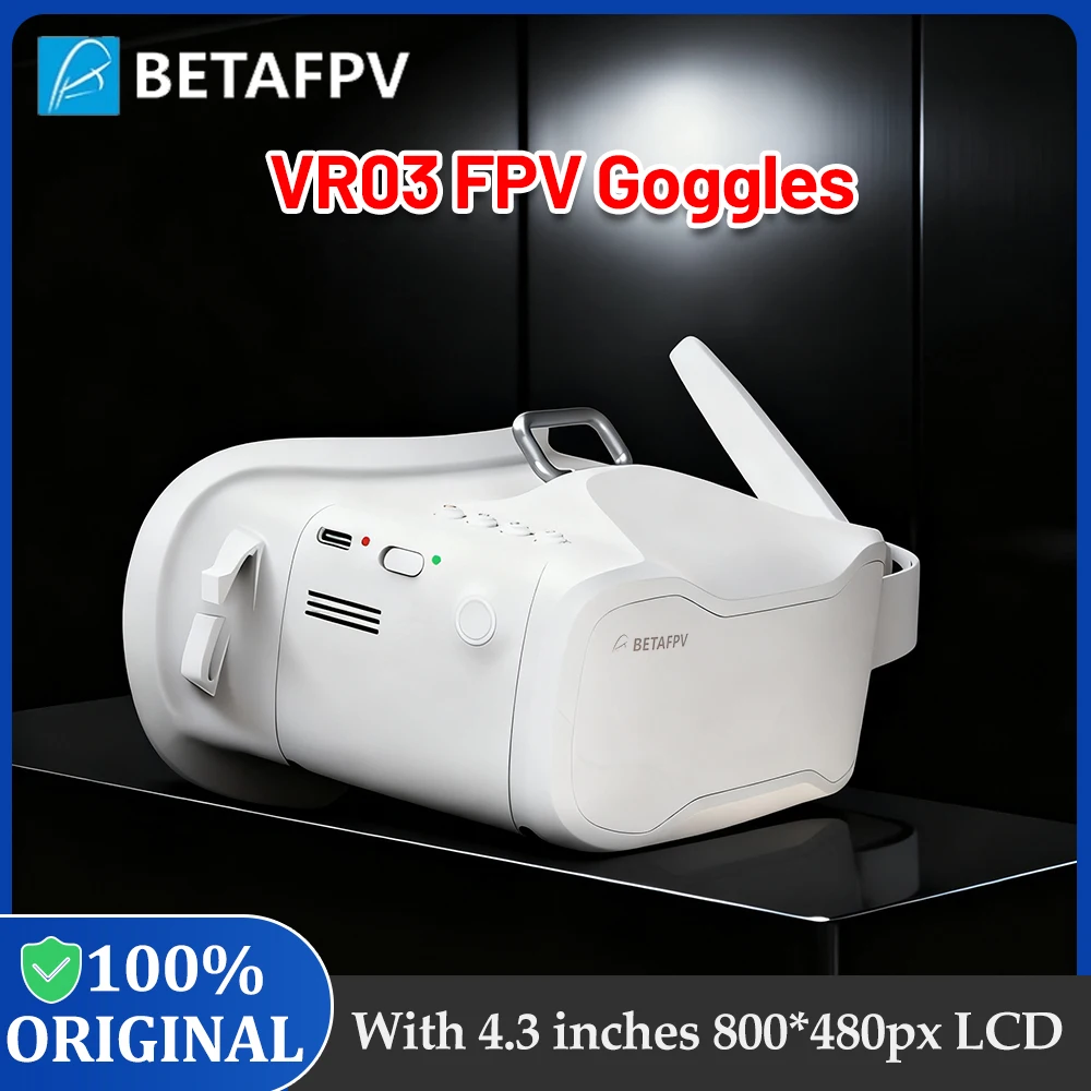 แว่นตา BETAFPV FPV รุ่น VR03 ขนาด 4.3 นิ้ว ความละเอียด 800*480 พิกเซล จอ LCD ความสว่างสูง พร้อมระบบบันทึก DVR รองรับ 48 ช่องสัญญาณ ระบบ NTSC/PAL สำหรับโดรน/ควอดคอปเตอร์บังคับวิทยุแบบ FPV