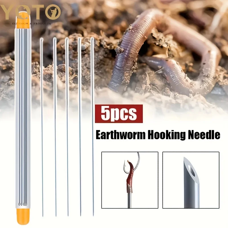 YOTO 5/10pcs Set Hollow Earthworm Hooking Needles, Worm Baiting Needle, Fishing Supplies