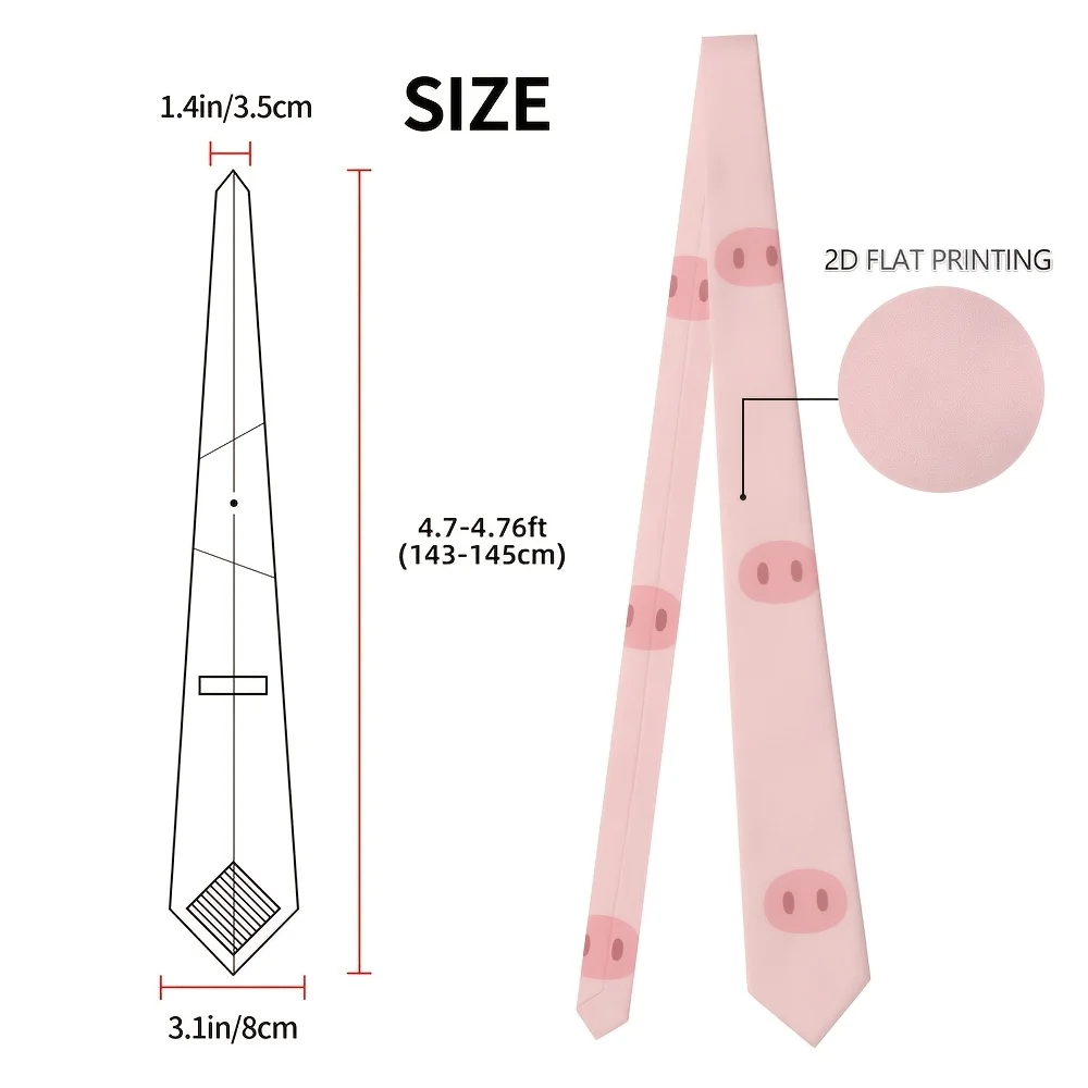 Soft Cute Pink Pig Pattern Printed Tie Versatile Easy And Exquisite Accessory Easy to Clean And Not Easily Deformed