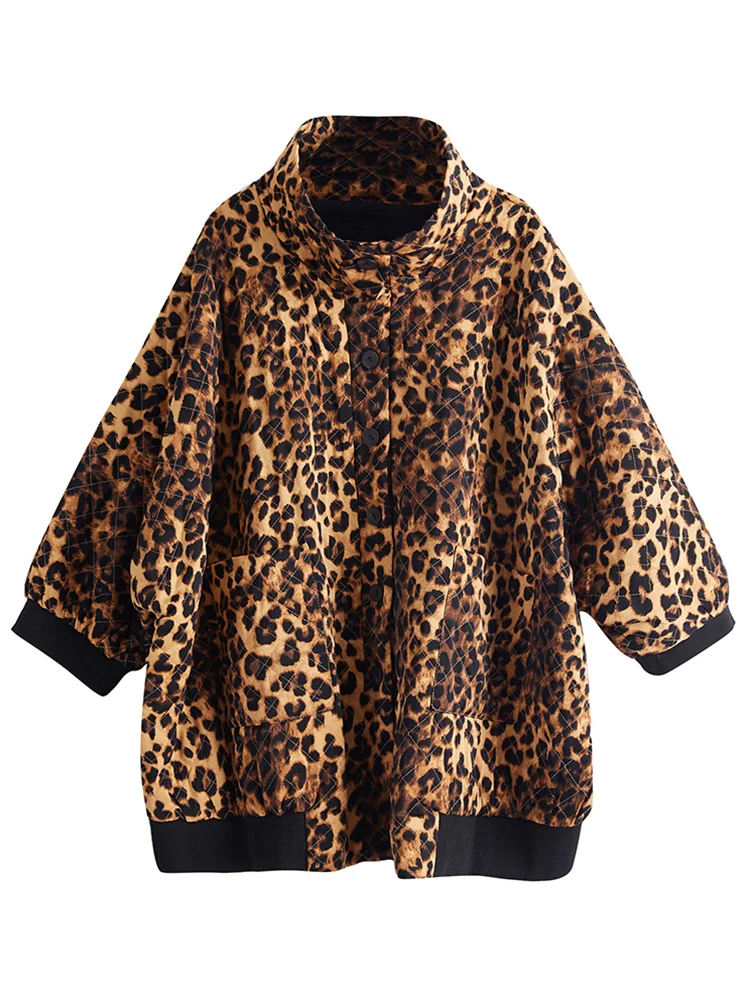 綿オーバーサイズヴィンテージヒョウ柄アウターウェア女性用コート新作長袖カジュアルルーズジャケットコート衣料品秋春2025