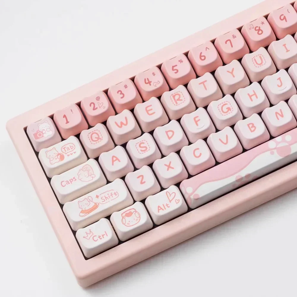 Kawaii MAO Pink Cat Head PBT 142 Key Custom Keyboard Cap Set for 66/68/86/96/98/104 Mechanical Keyboard