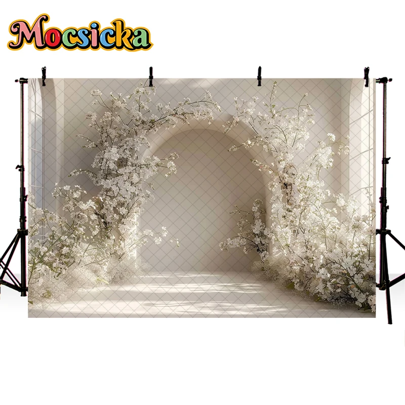 Mocsicka Photography Background Bohemian White Floral Arch Birthday Wedding Maternity Adult Portrait Decor Backdrop Photo Studio