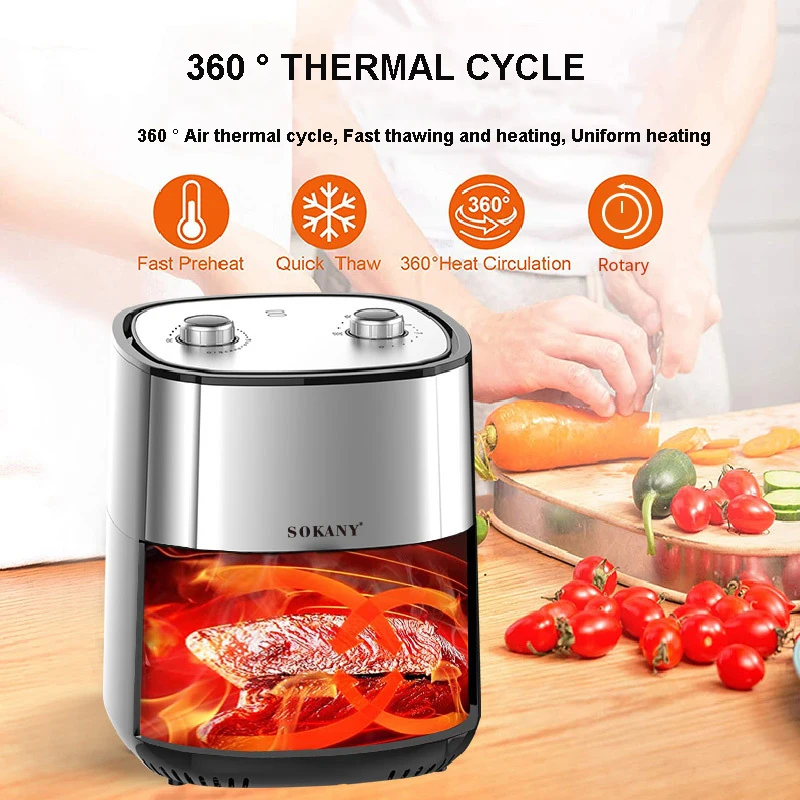 SOKANY 6L Air fryer multi-function large capacity low fat fries machine without fryer machine 360 Degree Baking without Oil
