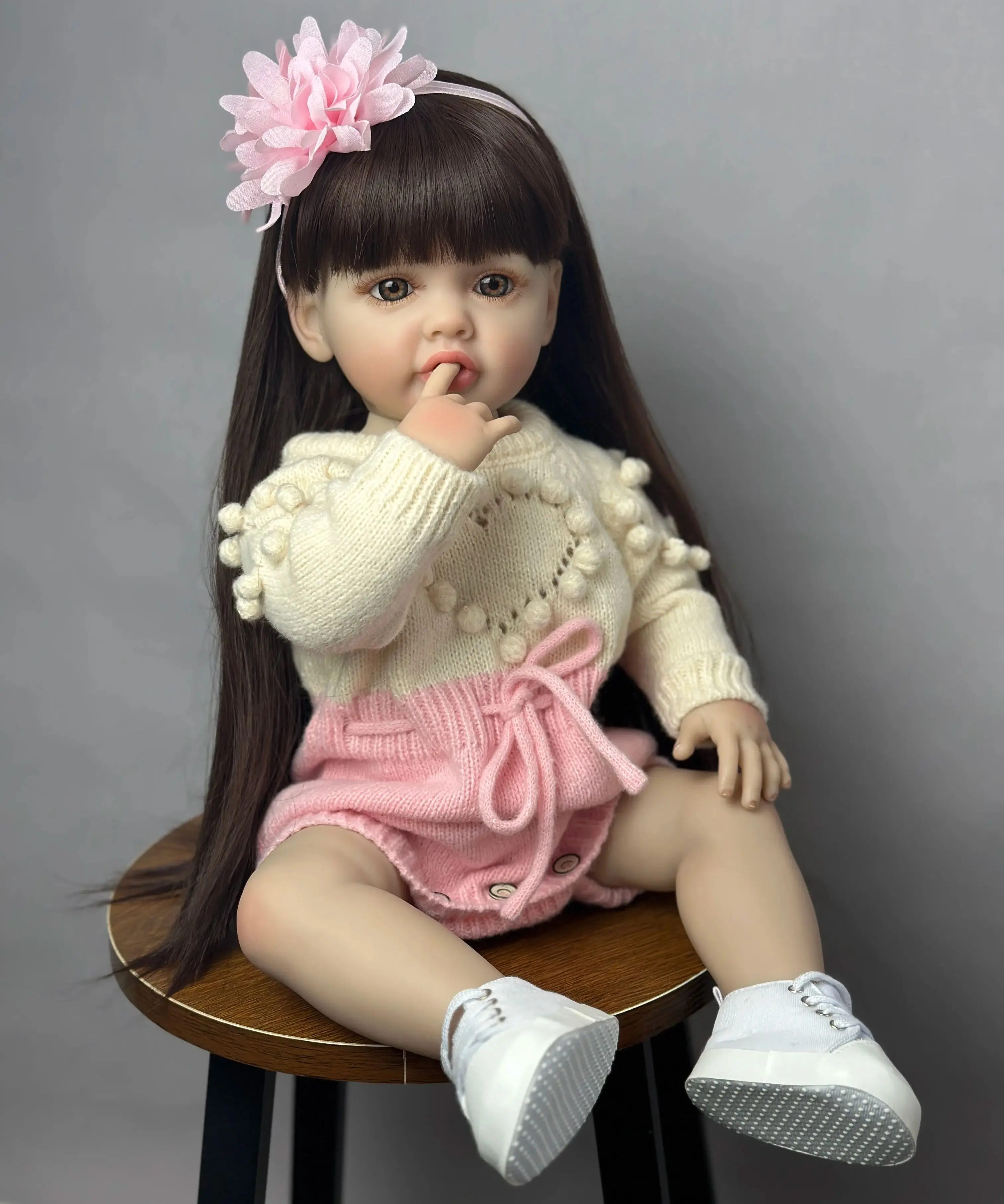 Lifelike Reborn Baby Girl Doll Toy 55 CM Soft Full Body Silicone Vinyl Princess Toddler Art Bebe Birthday Gifts for Child