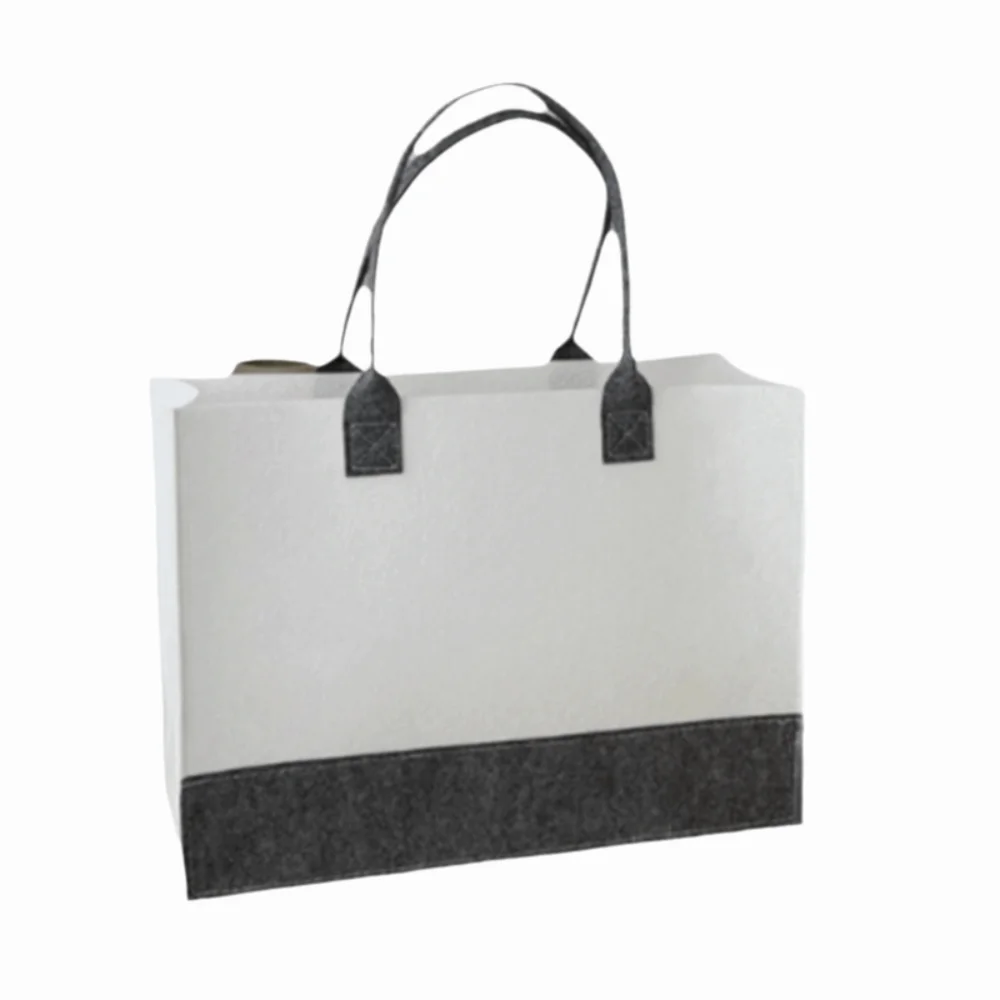 

Solid Color Felt Cloth Bag Handheld Style Lightweight Fabric Canvas Handbag Spliced Construction Splicing Handbag Shopping Use
