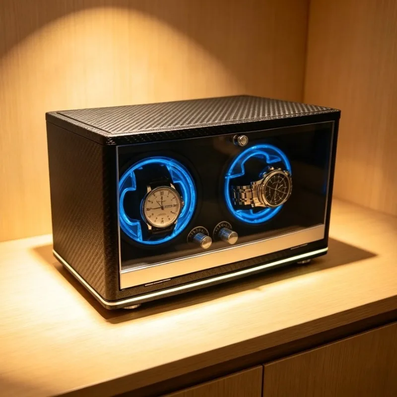 Wood Grain Automatic 2 Watch Winder Mechanical Wrist Watch Winder Box Rotating Watches Boxes with Winding Watchmaker Organizer