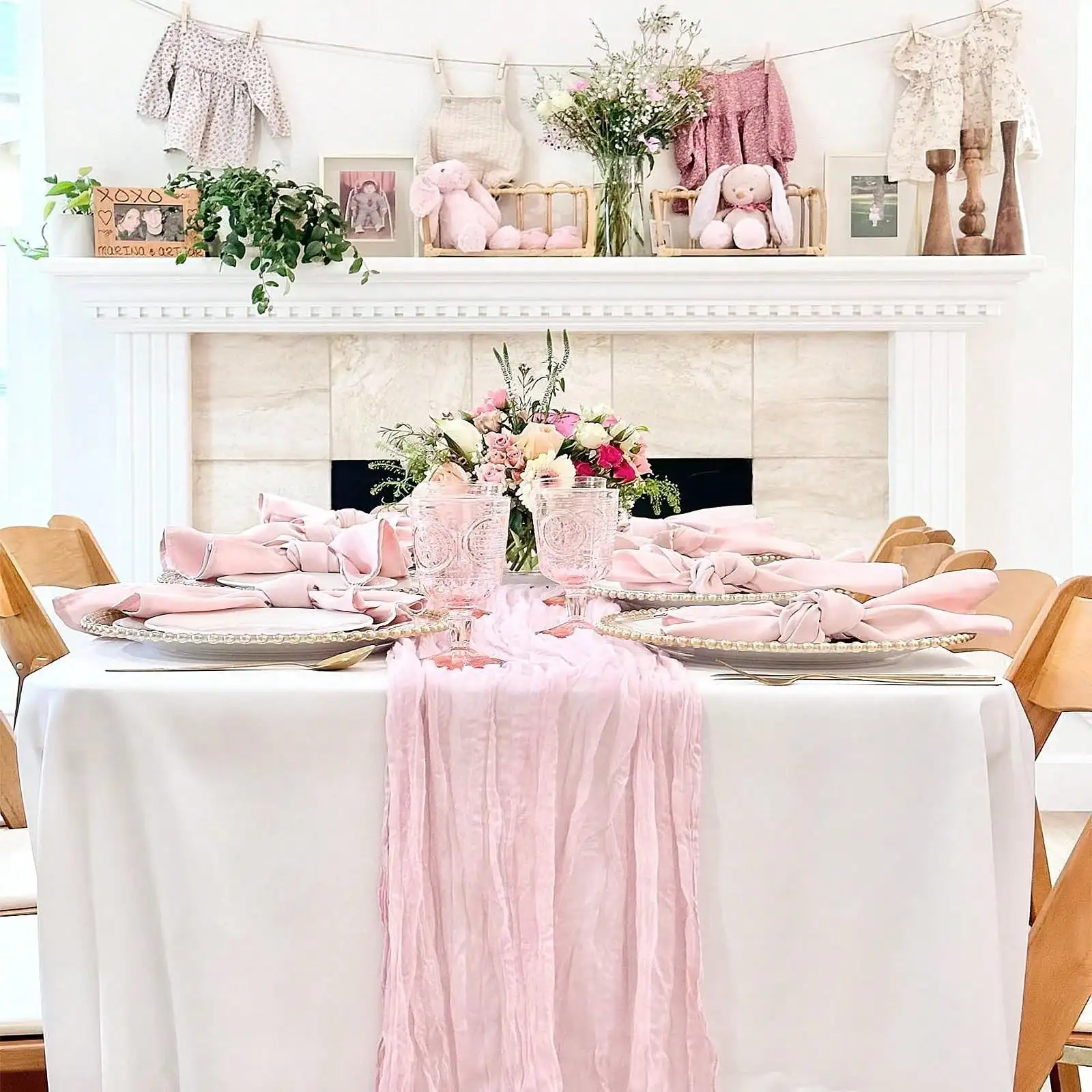 3/6/12Pack Pink Cheesecloth Table Runner 17x108Inch Spring Easter Cheese Cloth Table Runner 9FT Boho Gauze Table Runners Rustic Sheer Table Runners For Wedding Bridal Party Decor
