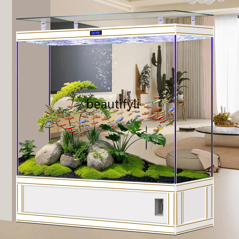 

Light luxury square fish tank ultra-white glass goldfish tank living room filter screen aquarium