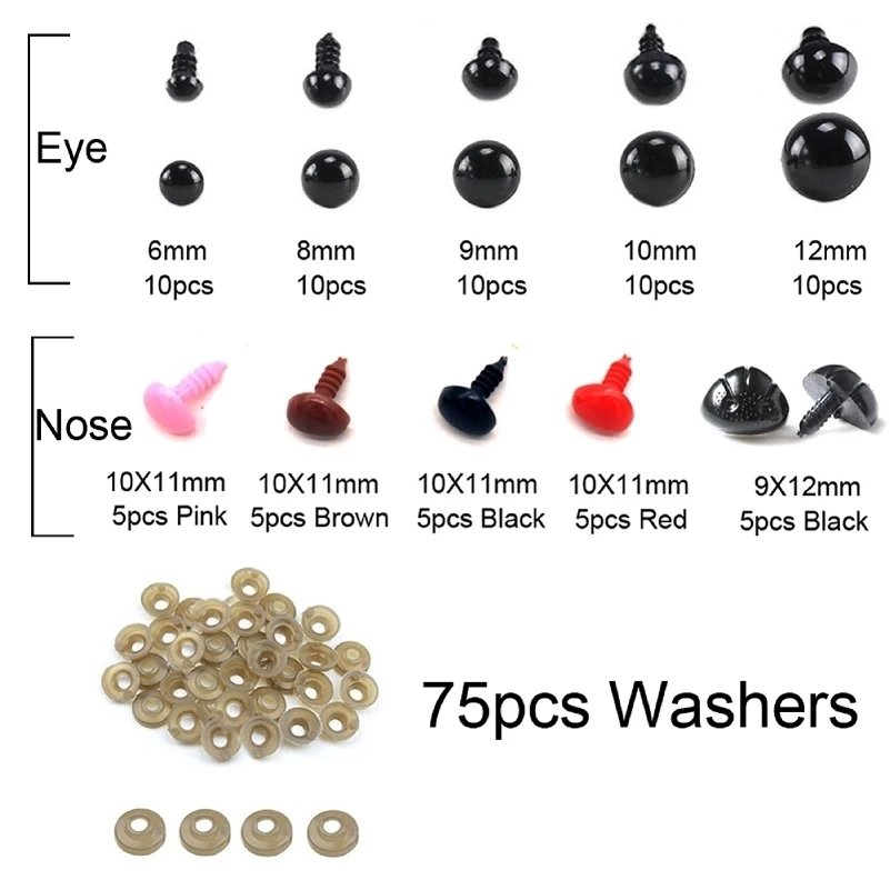 225 Pcs/Set Safety Eyes Safety Noses With Washers 2 Boxes Not Easy To Loosen Doll Making Accessories For Needle Felting Kit