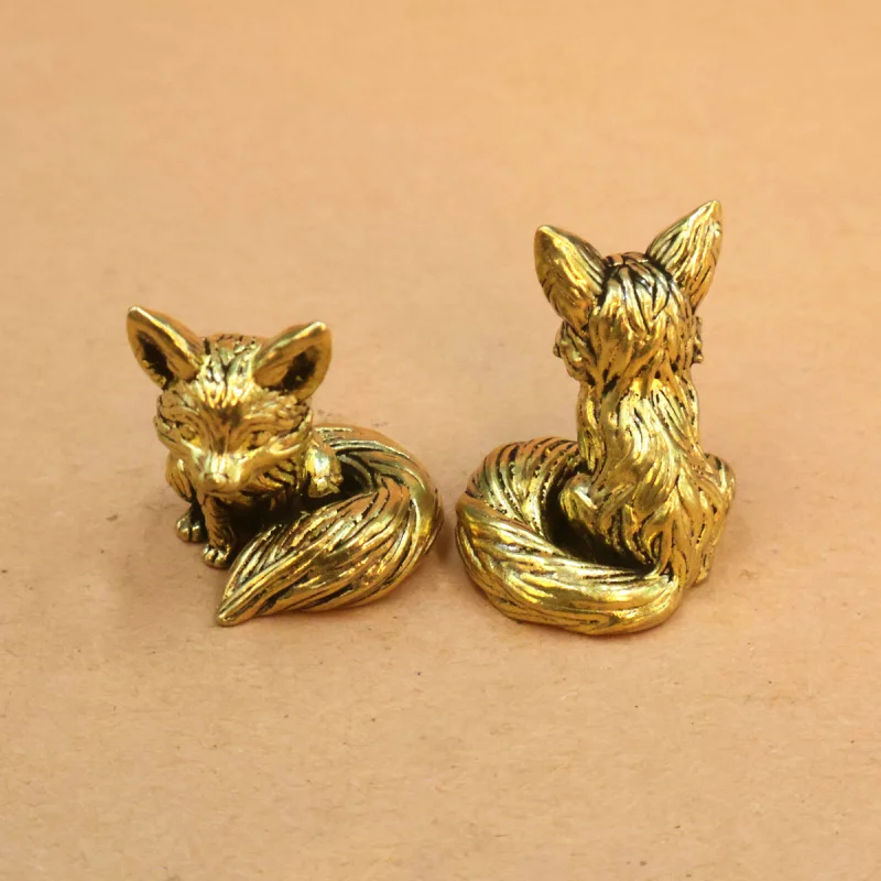 Mini Solid Brass Little Fox Desktop Ornament Copper Study Desk Decoration Creative Gift Craft