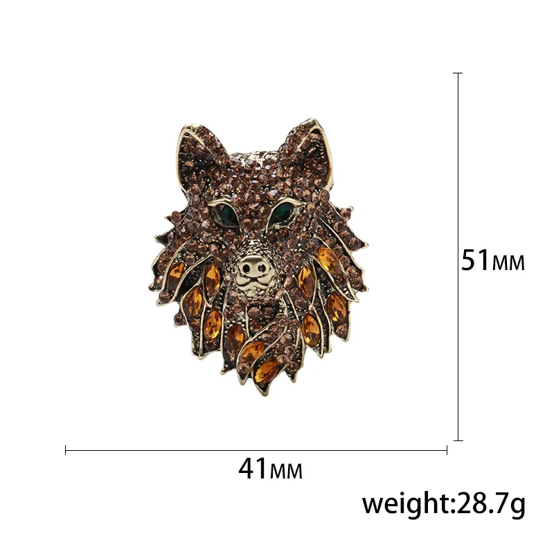 GRAY WOLF BROOCH Brass Faux Marcasite Crystals Face Dog Pin