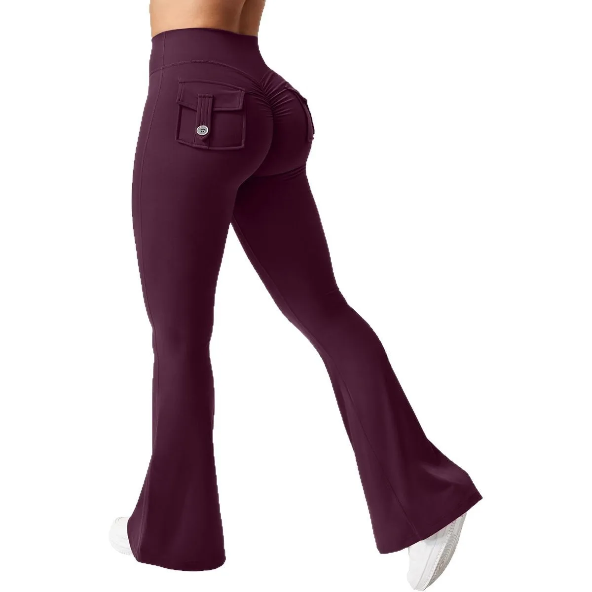 Custom High Waist Pocket Yoga Pants Flare Cargo Pocket Yoga Leggings Tummy Control Sports Pants Athletic Wide Leg Yoga Pants