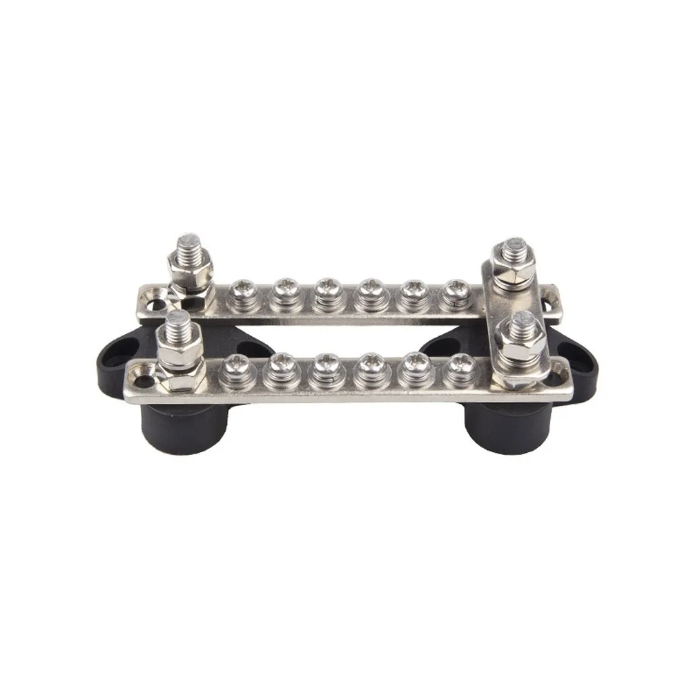 Marine Automotive 6-Way Bus Terminal Connector with Tinned Brass Busbars Stainless Steel Fasteners Black Silver