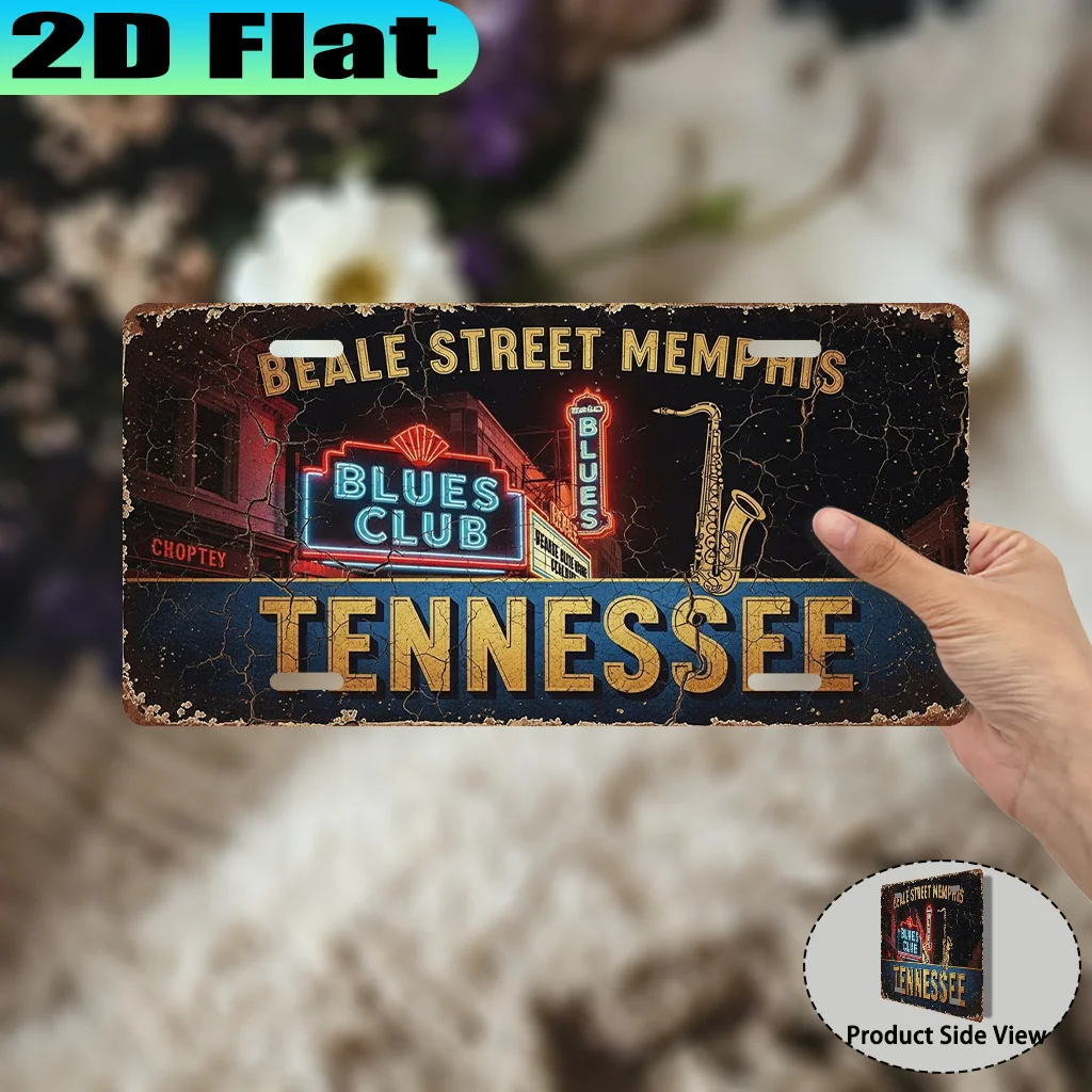 2D Flat, 1pc, Beale Street Memphis Tennessee Vintage Aluminum Sign (12 X 6in), Decorative Only, New Year Gift, American Blues