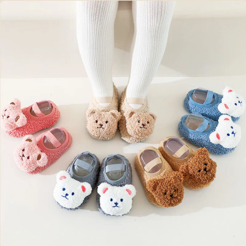 

New Plush Cartoon Bear Baby Socks Autumn Winter Thick Warm Floor Socks Shoes for Newborn Infant Toddler Indoor Sox 0-3Years Old