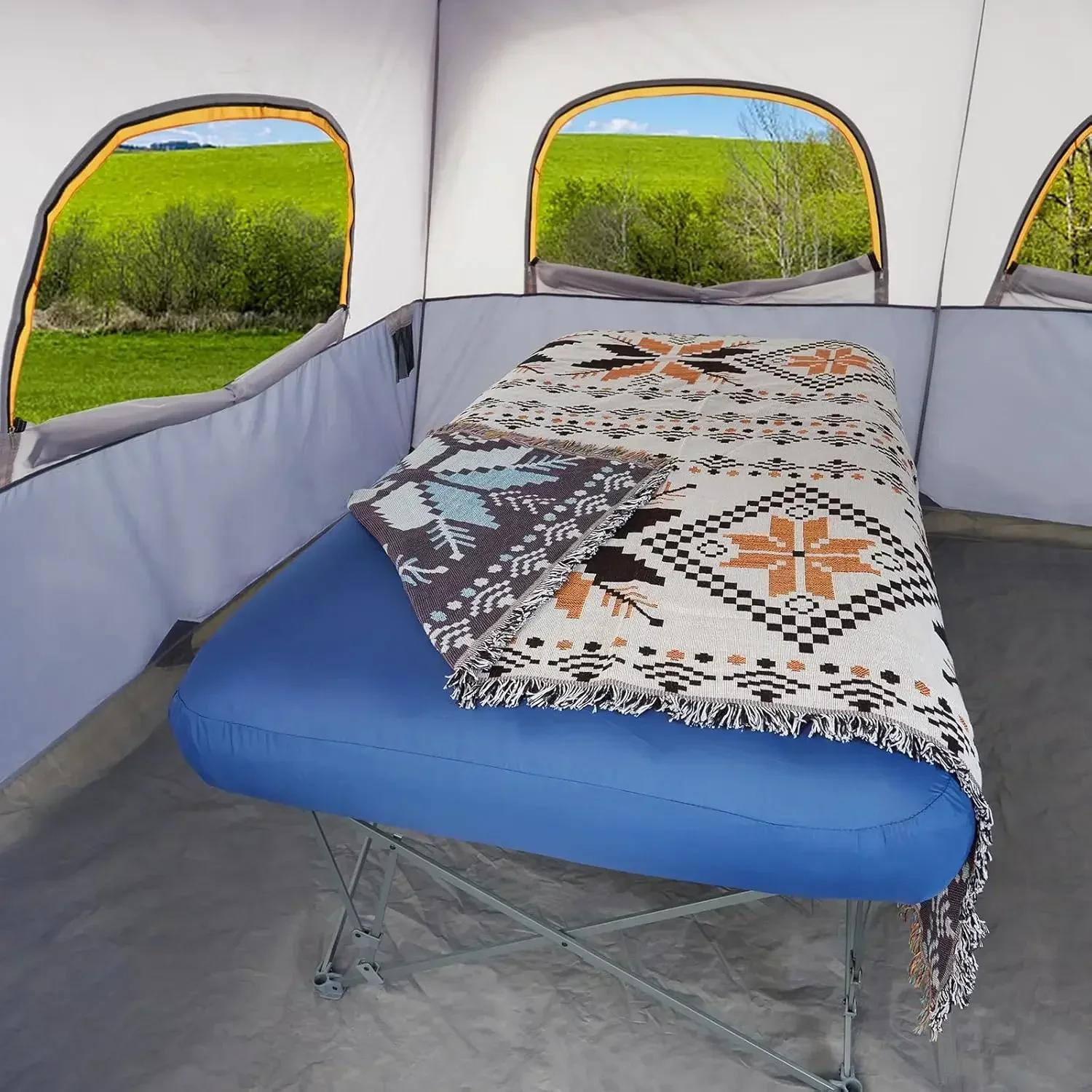 سرير تخييم، سرير تخييم للبالغين، سرير تخييم قابل للطي مع مرتبة هوائية قابلة للنفخ وحقيبة حمل، للسفر في الهواء الطلق (ساخن)