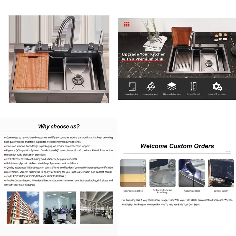 for  Piano Digital Monitor 304 Stainless Steel Multifunctional Integrated Automatic Cup Washer Double Waterfall Faucet Kitchen