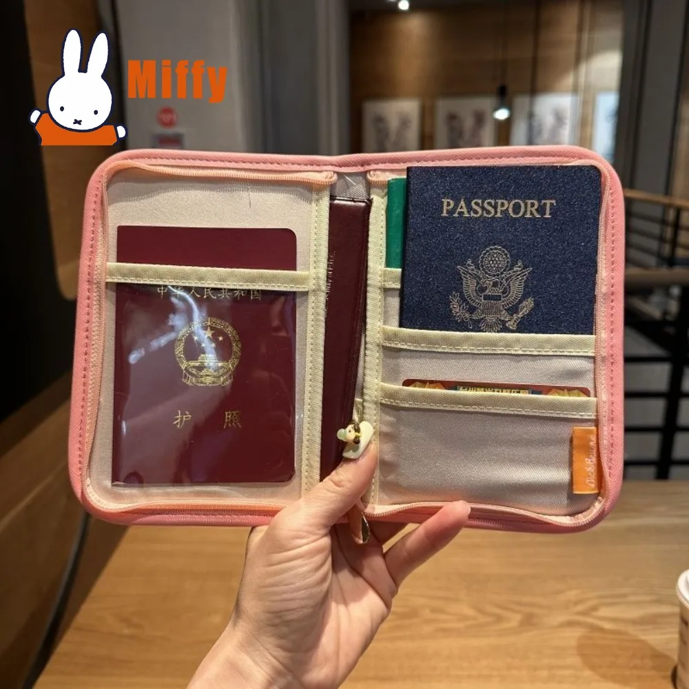 Kawaii Miffy Travel Passport Holder Cute PU Zipper Wallet Multi-slot Card Organizer Transparent ID Window Airport Girl Gift view 4