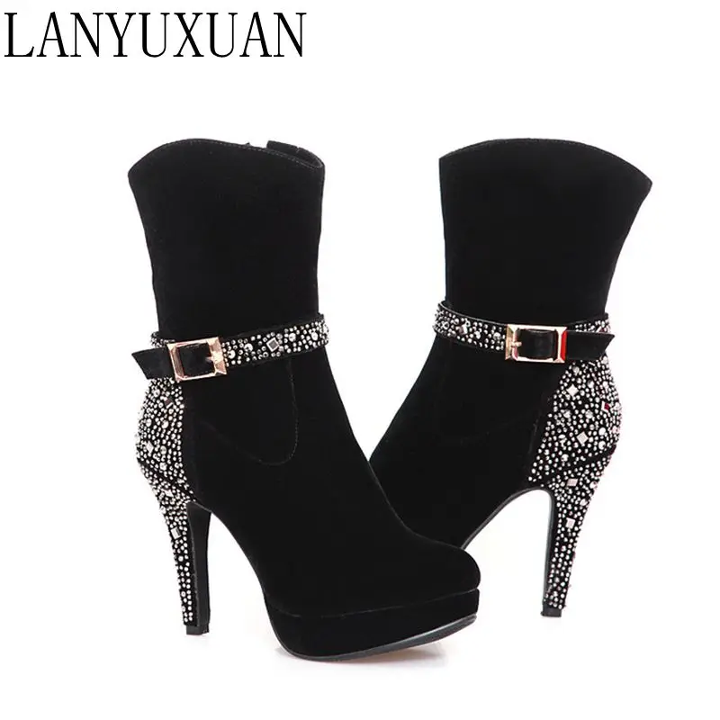 Big Size 33-41 for Women Sexy High Heels Goth Warm Short Boots Autumn Winter Shoes Pointed Toe Platform Knight New Boots F315