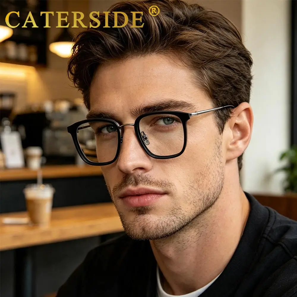 CATERSIDE Retro Herren Anti-Blaulicht-Brille Metall Quadratischer Ultraleichter Brillenrahmen Damen Outdoor Business Modebrille – Detail 1
