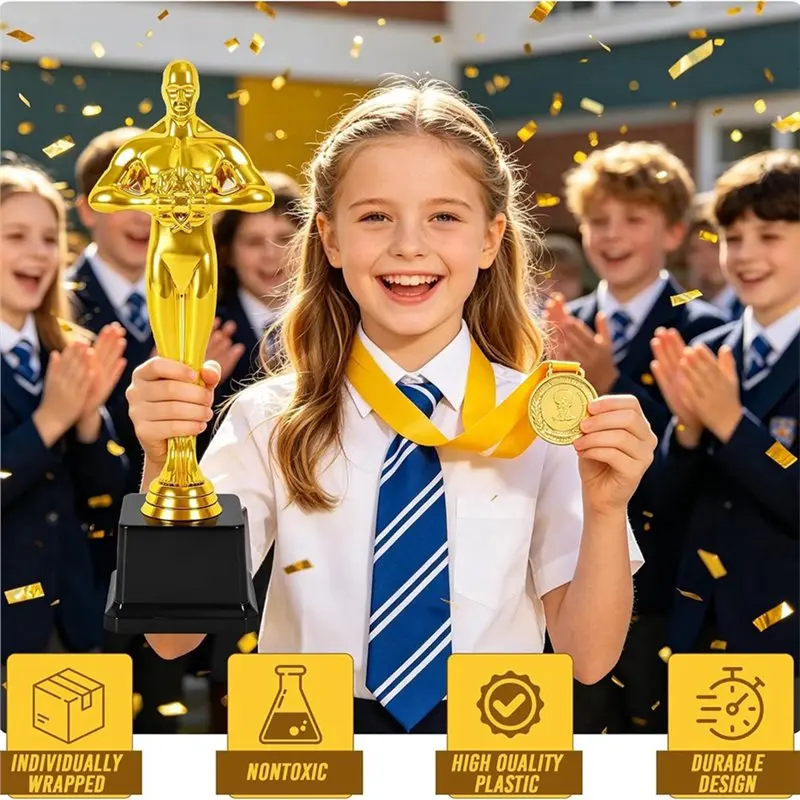 XSXS-Plastic 10 Inch Golden For Gold Award Trophy For Sports, Celebration, Competition For Award Ceremony Events