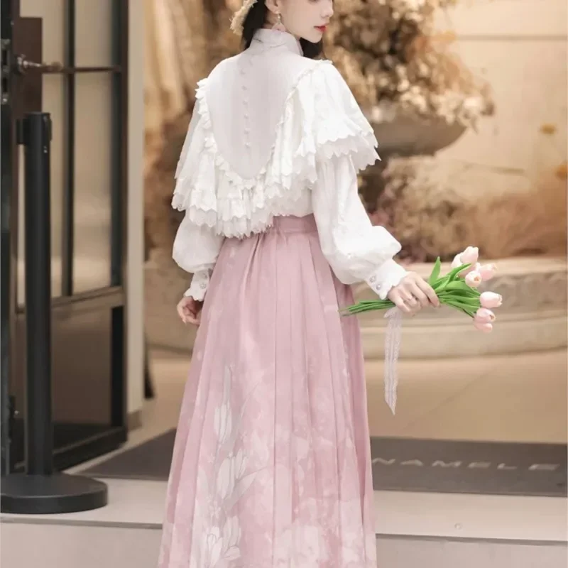 Original Hanfu Women's Shirt and Horse Face Skirt Set Spring and Autumn New Chinese Style Hanfu/3-piece Set