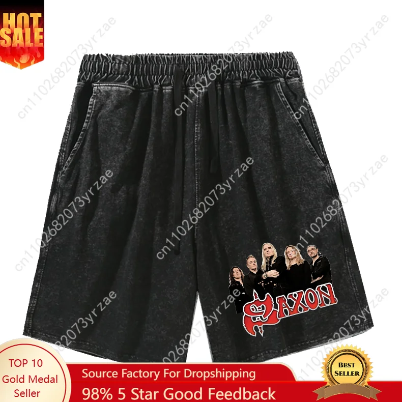

Saxon Band Shorts Mans Womans Teenager Retro Short Pants Vintage Cotton Elastic Soft Beach Shorts Pattern Text Customized Pant