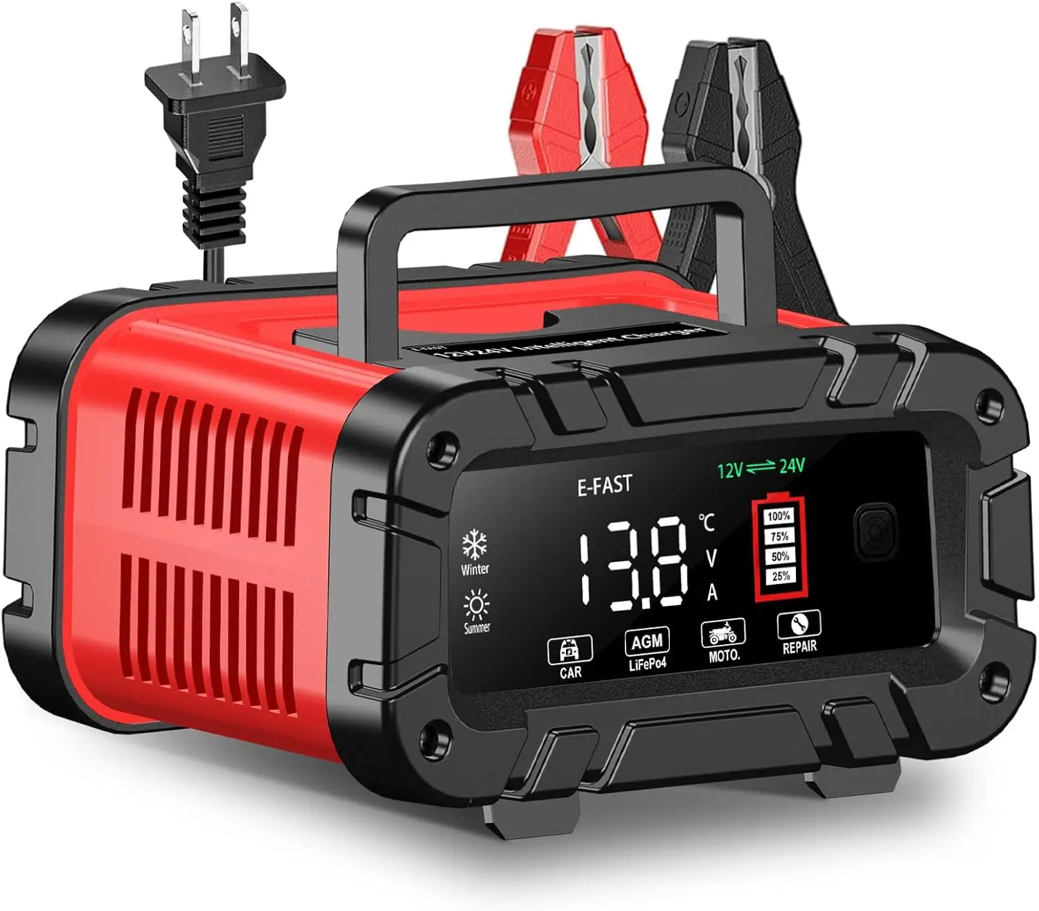 

12/24V Smart Car Battery Charger 0-20A for Lifepo4 Lead Acid, Auto Trickle Pulse Repair Maintainer