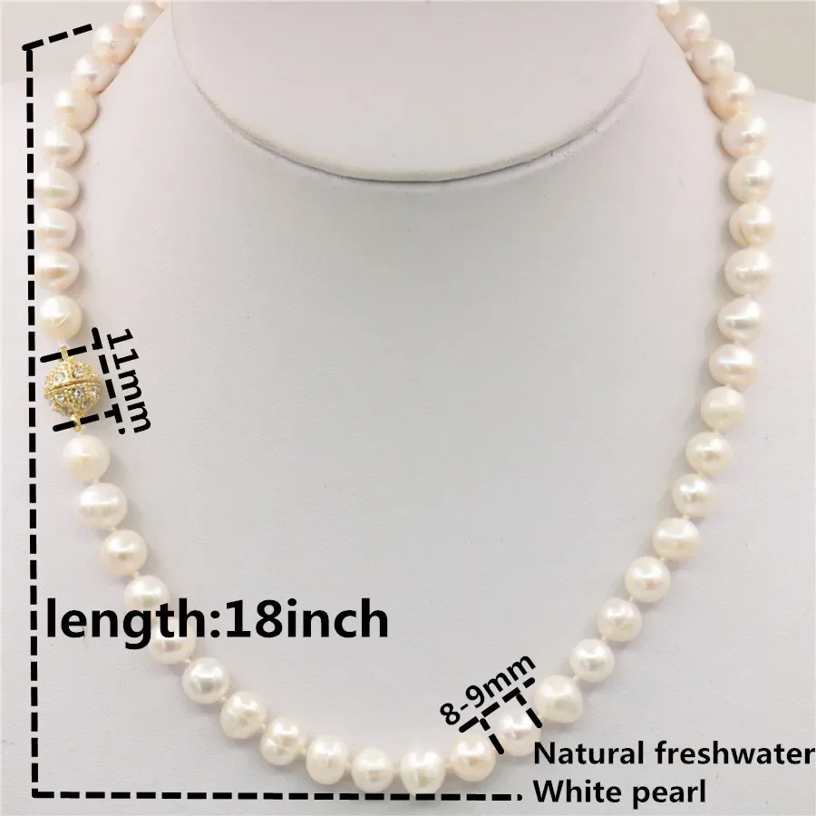 Hot New Charming Beautiful Fashion Jewelry Natural 8-9MM White Akoya Cultured Pearl Necklace Hand Made 18\