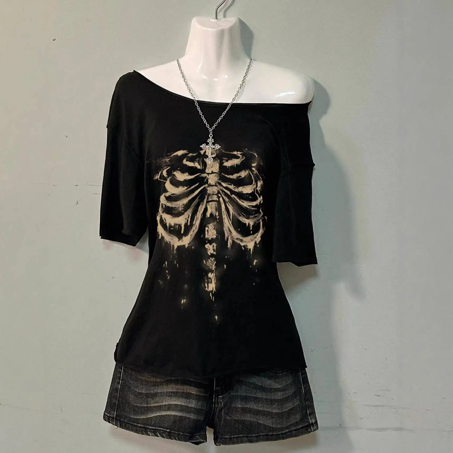 Women's Casual Two-Piece Set Angel And Lightning Print Long Loose Fit Polyester Short Sleeve T-Shirt Geometric Pattern