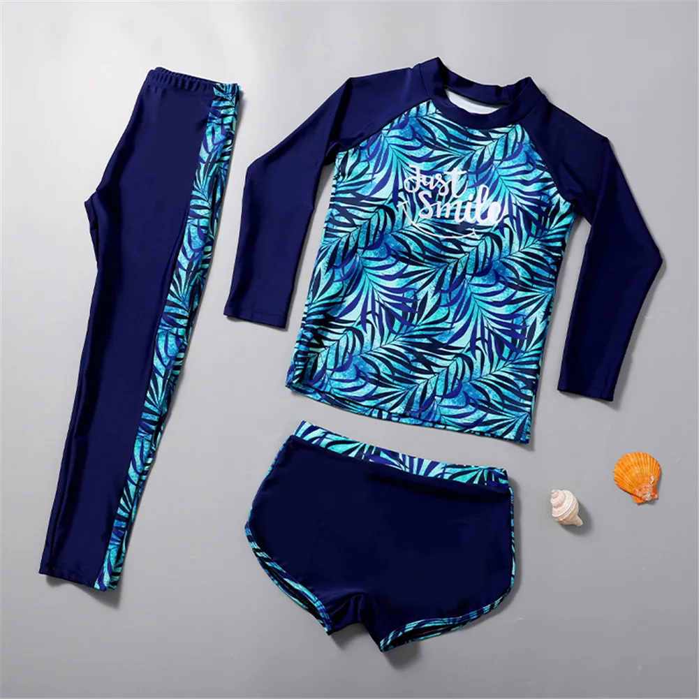 3pcs Boys Girls Adult Women Swinsuit Quick Dry Sunscreen Long Sleeve Swimwear Pants Shorts Set Diving Swiming Suits Wetsuits