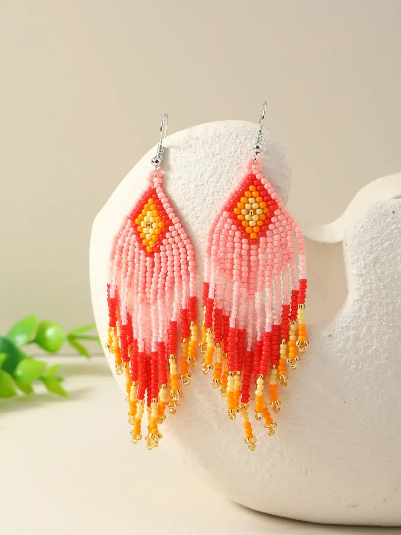 

1pair Bohemian Glass Bead Long Tassel Drop Earrings For Women For Holiday
