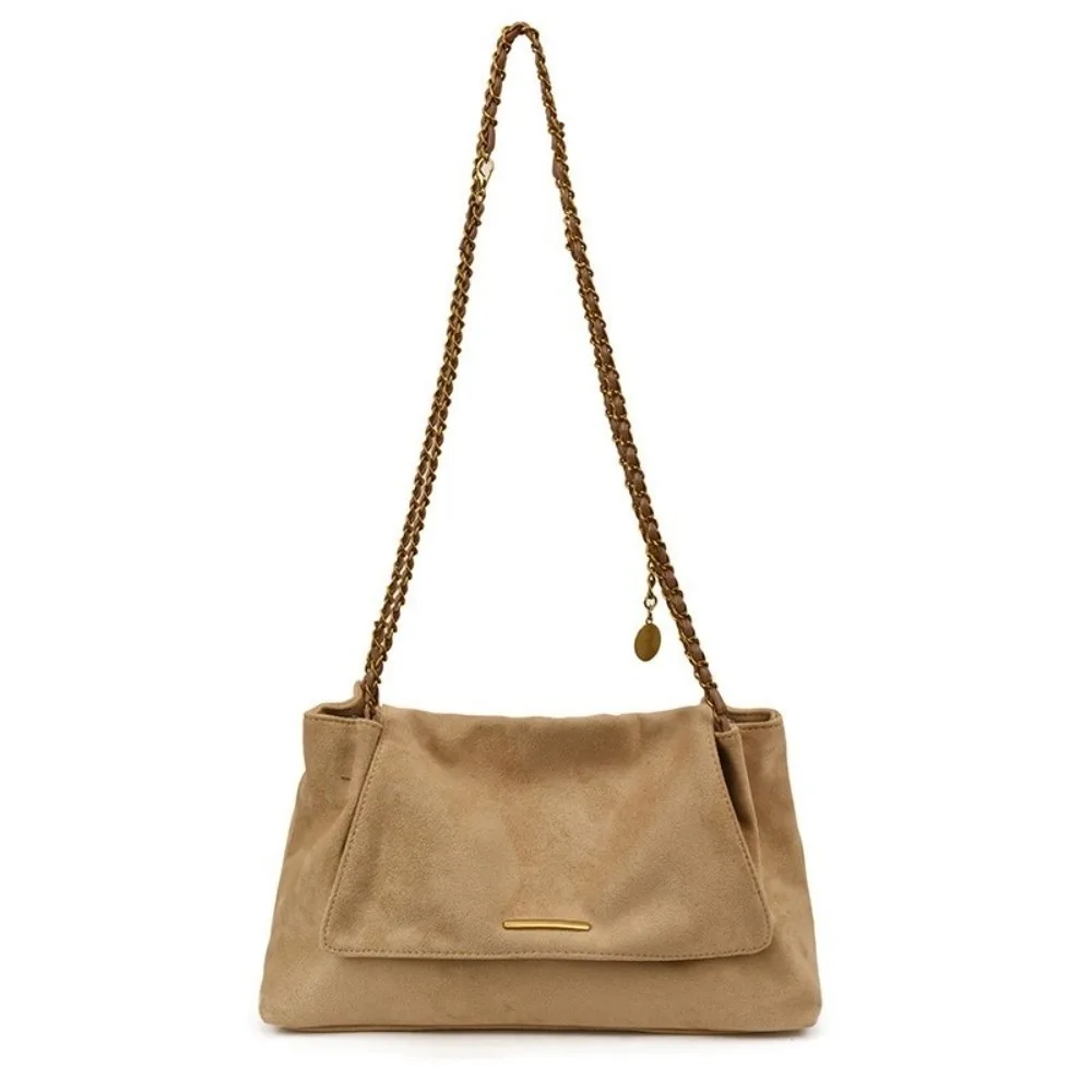 Suede One Shoulder Tote Bag Casual Large Capacity Spacious Shoulder Bag Elegant Solid Buckle Meralad Style Crossbody Bag
